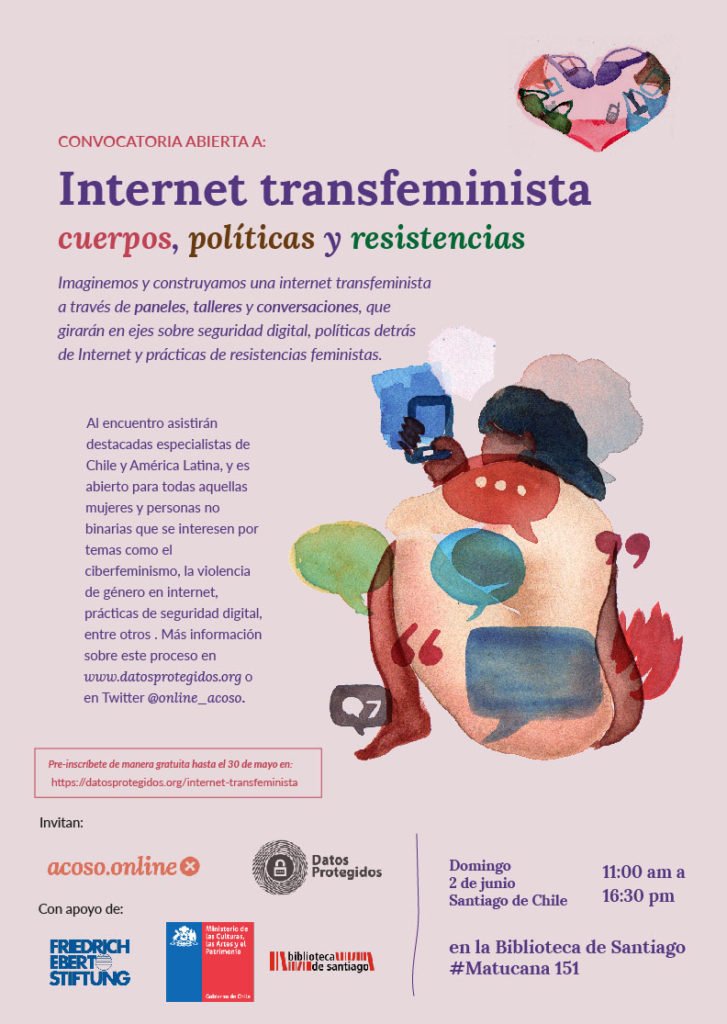 online_acoso's tweet photo. Felices de juntarnos a pensar y construir otra internet. Si estás en Santiago el domingo 2 de junio, ¡acompáñanos al encuentro que organizamos con @datospersonales! Paneles, talleres de seguridad digital y conversaciones. Gratuito previa inscripción https://t.co/VP4Jj7vm7i https://t.co/FTLPU17vLB