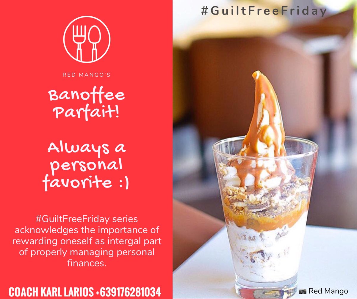 karl_larios's tweet photo. It’s #GuiltFreeFriday again!

Here’s my favorite dessert to indulge in - #BanoffeeParfait from Red Mango. 😋 What’s yours? 

Karl Larios
Personal Finance Coach
+63 917 628 1034

#5amClub 
#ABCMentality
#NoExcuses
#PersonalFinance
#WealthManagement
#FinancialPlanning https://t.co/kdCOtrE9RK