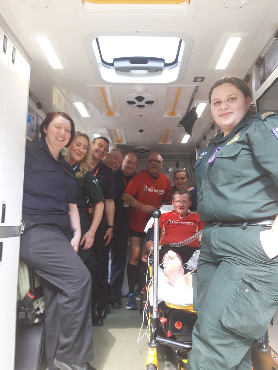 AndrewDaneUK's tweet photo. Bike ride 2019 finished - not at Dartford Fire Station as planned but at Thames Side FS where the ambulance crew joined the fire fighters for a photo before taking me to A&amp;E. Hopefully I'll be back soon to visit Swanscombe and Dartford FSs soon - without the bike. https://t.co/SzQVHx0HmR