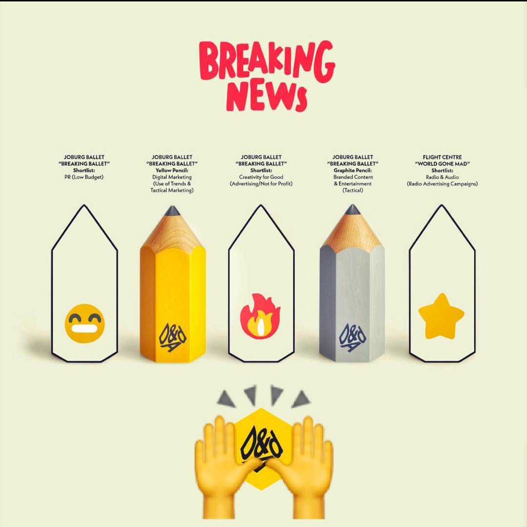 SbuDaBuddist's tweet photo. Two pencils ✌️ dankie @JoburgBallet @TBWAAfrica @TBWAHunts #BreakingBallet has achieved such a massive win! At @dandad 🇿🇦 https://t.co/hiFZQpYteX