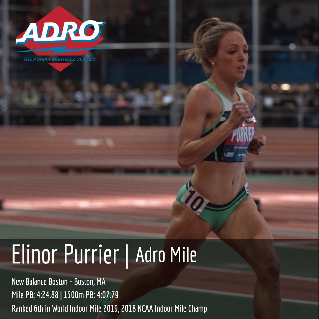 Elle Purrier is racing this year's Adro Mile! Elle has a mile PB of 4:24.88, and won the mile at the 2018 NCAA Indoor Championships.
⁣⁣
The Vermont native finished 6th in the Mile and 3rd in the 2 Mile at the 2019 USA Indoor Championship.

#Adro2019
📸: <a href="/justinbritton/">justin britton</a>