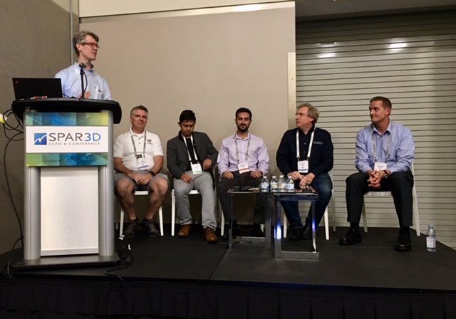 Kaarta3D's tweet photo. Discussing the future of robotics and AI here @SPAR_Events and @AECNextTech. @Kaarta3D CEO Kevin Dowling lending his perspective along with @AEyeInc, @AliceTechnology, @MandliCom, @StructionSite. #spar3d2019 #aecnext2019 #spar3d #aecnext https://t.co/vUclGWpfqj