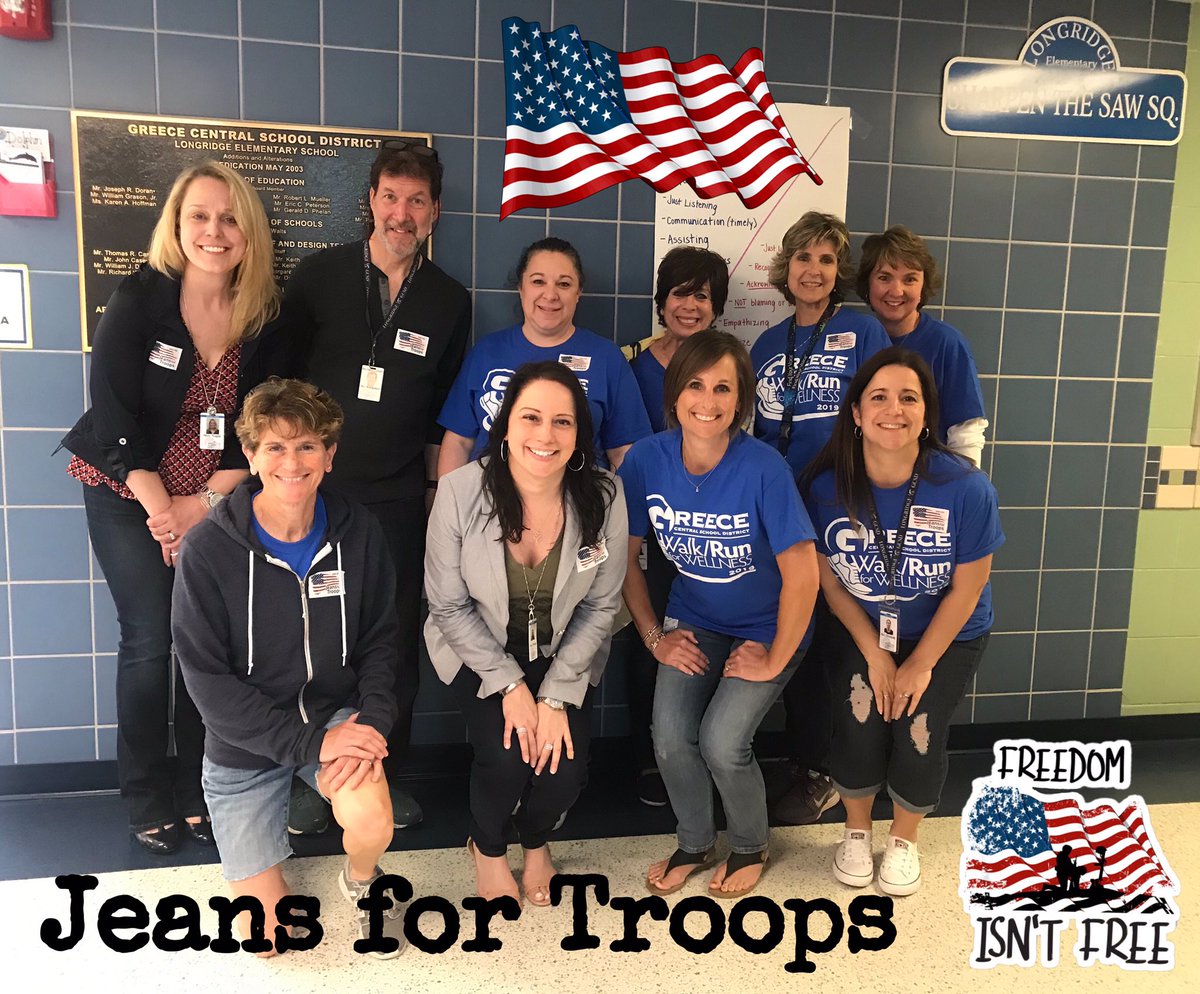 CristinaMamaof4's tweet photo. At @LongridgeGCSD elementary, @GreeceCentral, we support the military and veteran families in our community and nation! #GIGOFUND #jeansfortroops #alwaysgrateful https://t.co/yWOT7nmFua