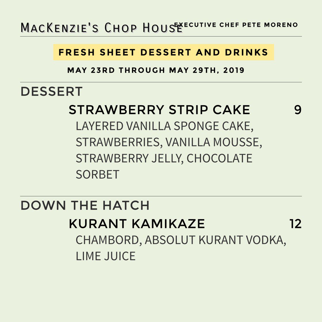 Chef Moreno keeps it fresh every Thursday. #weeklyspecials #copperriver #steaks #dinnertime #kamikaze