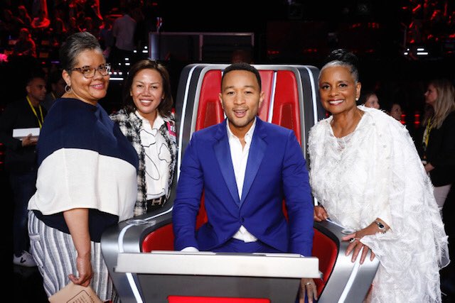 Momlegend1's tweet photo. We had so much fun at ⁦@NBCTheVoice⁩ with ⁦@johnlegend⁩!!  I’m so happy ⁦@MaelynMusic⁩ won!  And I got a kiss from ⁦@blakeshelton⁩!!! https://t.co/QUByc1o22a