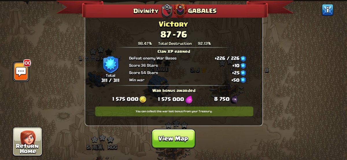 DivinityCoC's tweet image. It was a fun war....good luck for the season @gabalescoc