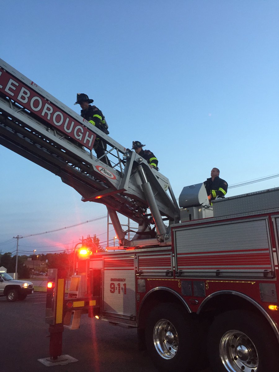 Firefighters Hauiesen, Chretien, and O’Connor investigating a roof top unit utilizing the aerial last evening.