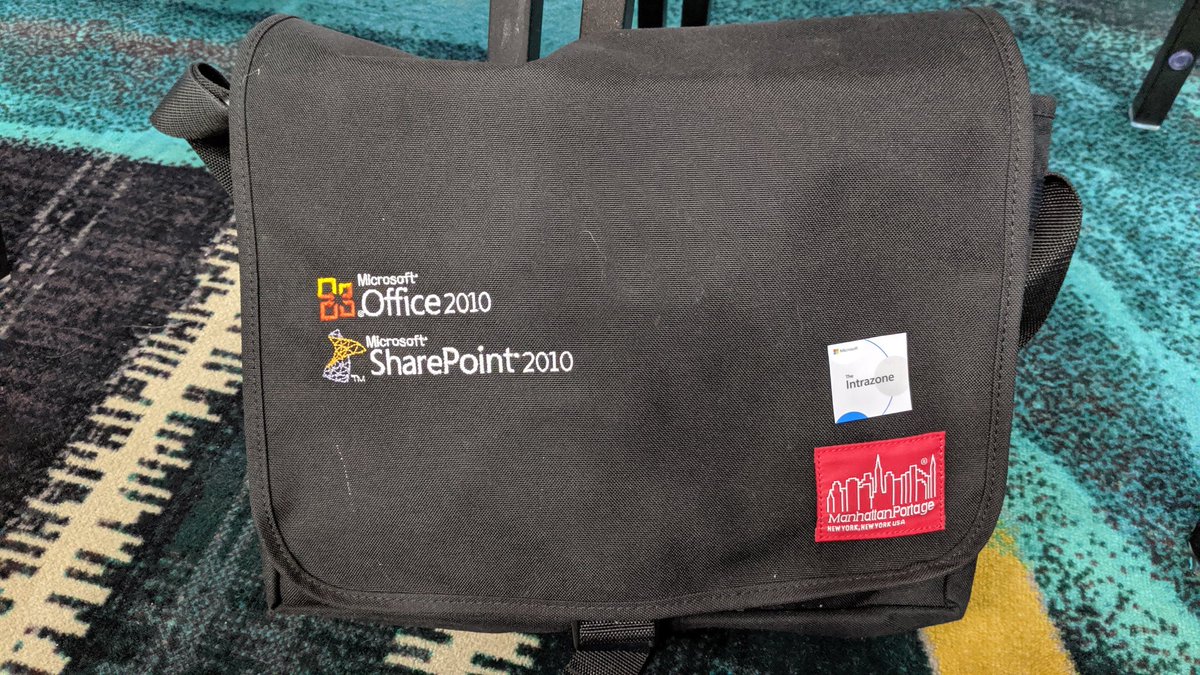 SharePoint's tweet photo. Join us at 4:45pm in the Chairman's Ballroom for the #SPC19 Ask @Microsoft Anything (AMA). Lots of SMEs to answer your questions. And we've a fun, classic #SharePoint 2010 bag-of-SWAG giveaway filled with #SPSocks++ vendor pens, stickers, spinners, hats and more. See u there. 💼 https://t.co/VkfTwKZk56