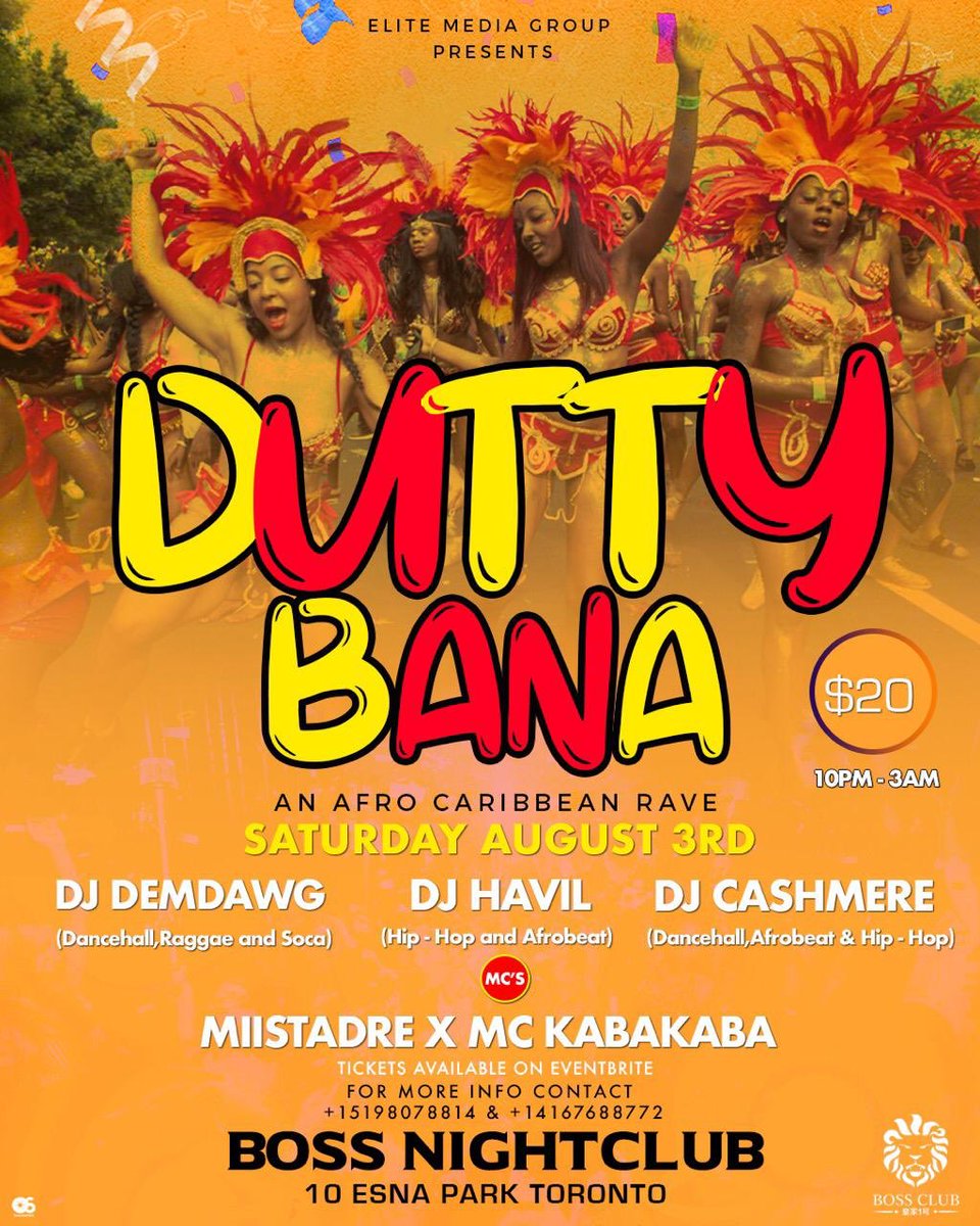 DaFreeEagle's tweet image. I know you haven’t made plans yet, here’s a solid idea for #Aug3rd #DuttyBana2019 with @EMG_Toronto