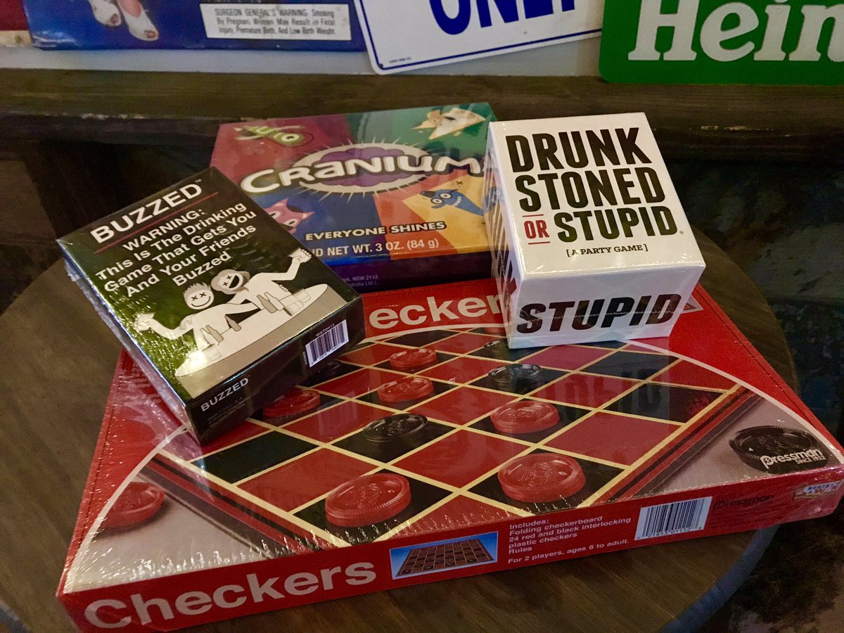 BobcatTeddys's tweet photo. Adding a few more games to the collection. 
Got some games at home you want to donate? Bring them by, we’ll get you a little something in return. 

#boardgames #neighborhoodbar #patioweather #checkers #drunkstonedorstupid #cranium #buzzed #bargames https://t.co/1bonAhWRuL