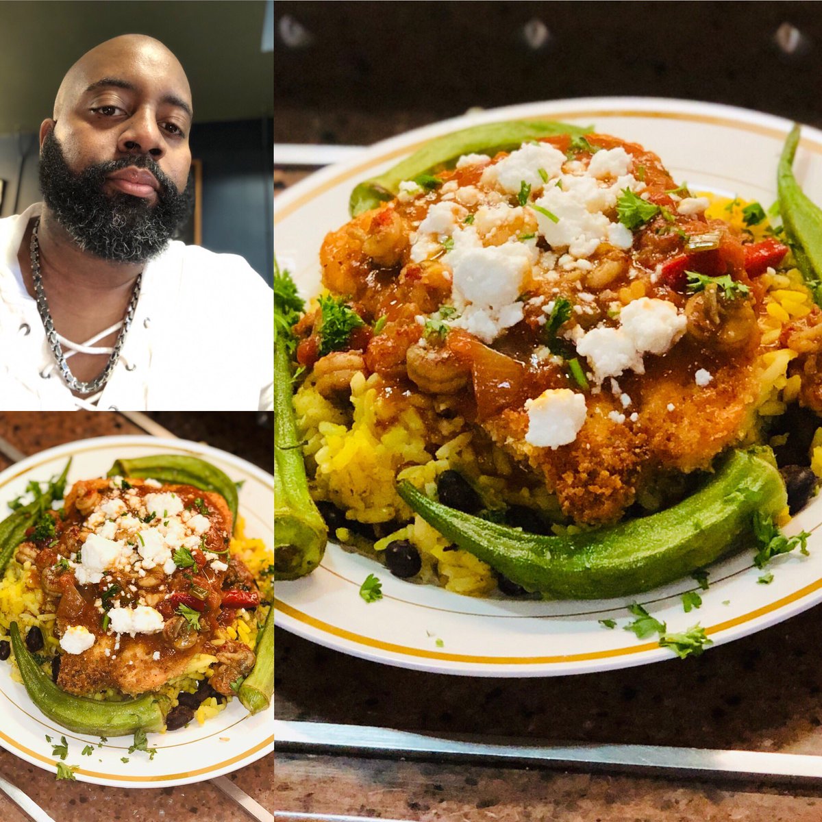 chefdoug_mcgee's tweet photo. Today’s Special @CafeHermann was Chef Doug’s “Salmon de Hermann!” Panko Crusted Salmon over Cuban Black Beans & Yellow Rice with Fresh Roasted Okra topped with a Creole Crawfish Sauce #chefdoug #nolachef #creolefusion https://t.co/H2mmf5uYyS