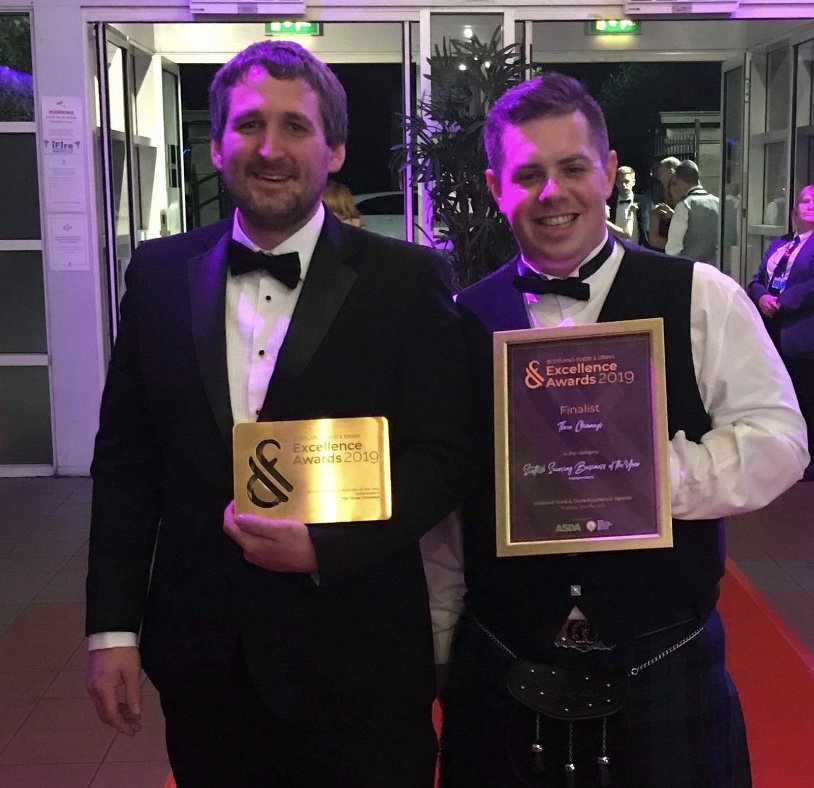 Oh what a night...<a href="/ScottDaviesChef/">Scott Davies</a> and Chef Jason McKay collect the @scotfooddrink Excellence Award for finest independent #sourcing . Many Congratulations to all the 2019 Winners and Nominees from all of us on #Skye bit.ly/ThreeChimneysE… …