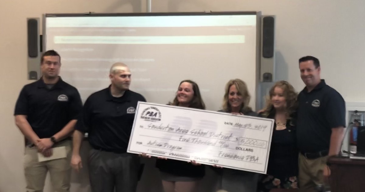 The <a href="/FranconiaTwp/">Franconia Township</a> Police Department donated $5000 to our district at tonight’s board meeting on behalf of our autistic support students. Many thanks to them for this project supporting our kids!!