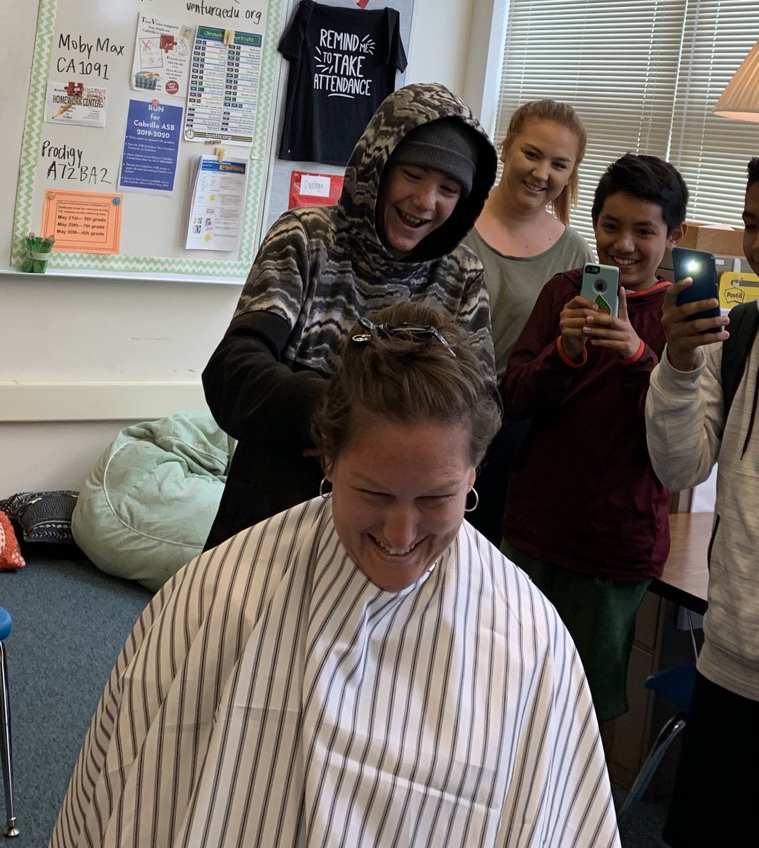 MorganCuico's tweet photo. In Room 53, we set our own goals. We know that we need some motivation to stay strong and make a change. This student reached his goal and asked for support along the way. So he got to shave my head. #teacherlife #meetingourgoals #VUSDStrong @SchoolVentura https://t.co/Kzav0McJOO