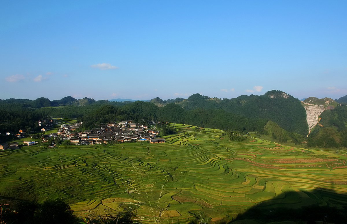 LiveinGuizhoujp's tweet image. 貴州省黔東南ミャオ族トン族自治州丹寨県竜泉鎮高要村の棚田は、中国で最も美しい10の棚田の1つです。この棚田は高要村に住む汪一族と劉一族の人々が、丘陵地での耕作を代々続けてきたことで、今の形になっているんです。その総面積は1000ムー（約67ヘクタール）以上もあります。