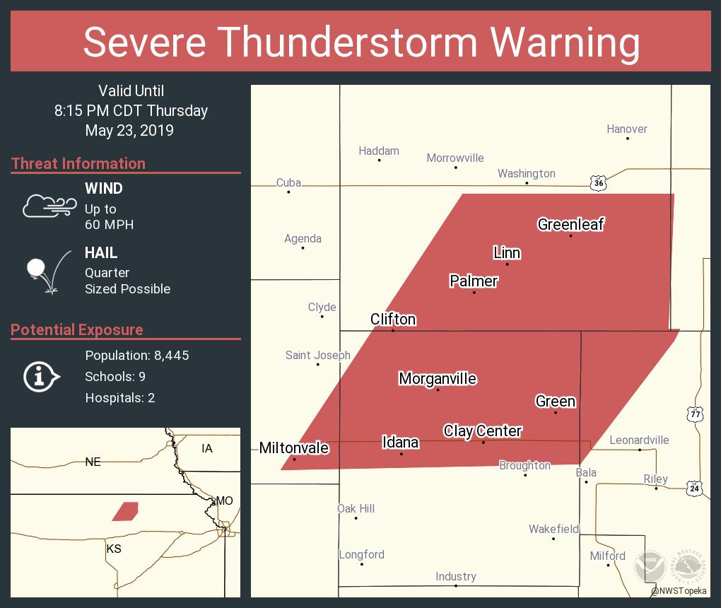 Severe Thunderstorm Warning including Clay Center KS, Clifton KS, Miltonvale KS until 815 PM
