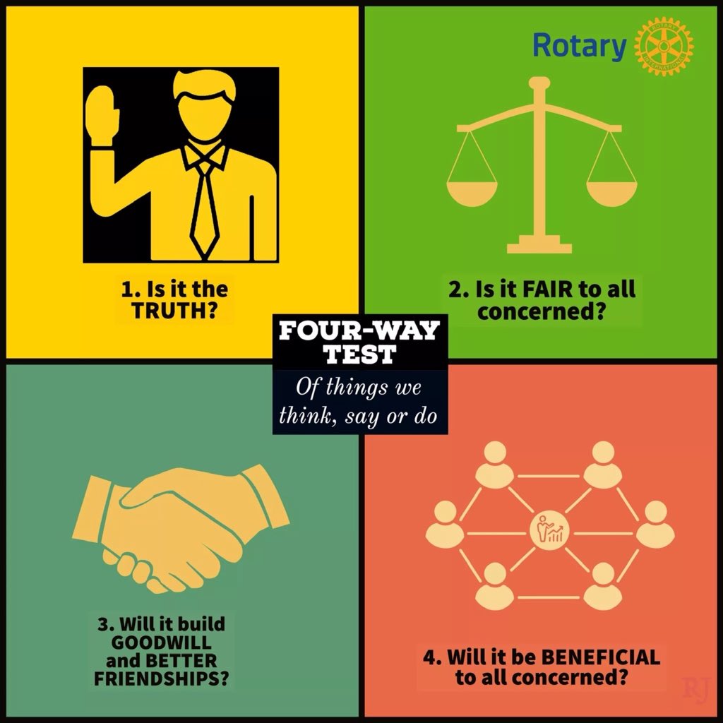 Rotary's 4 way test is so universally applicable to much of our everyday life!