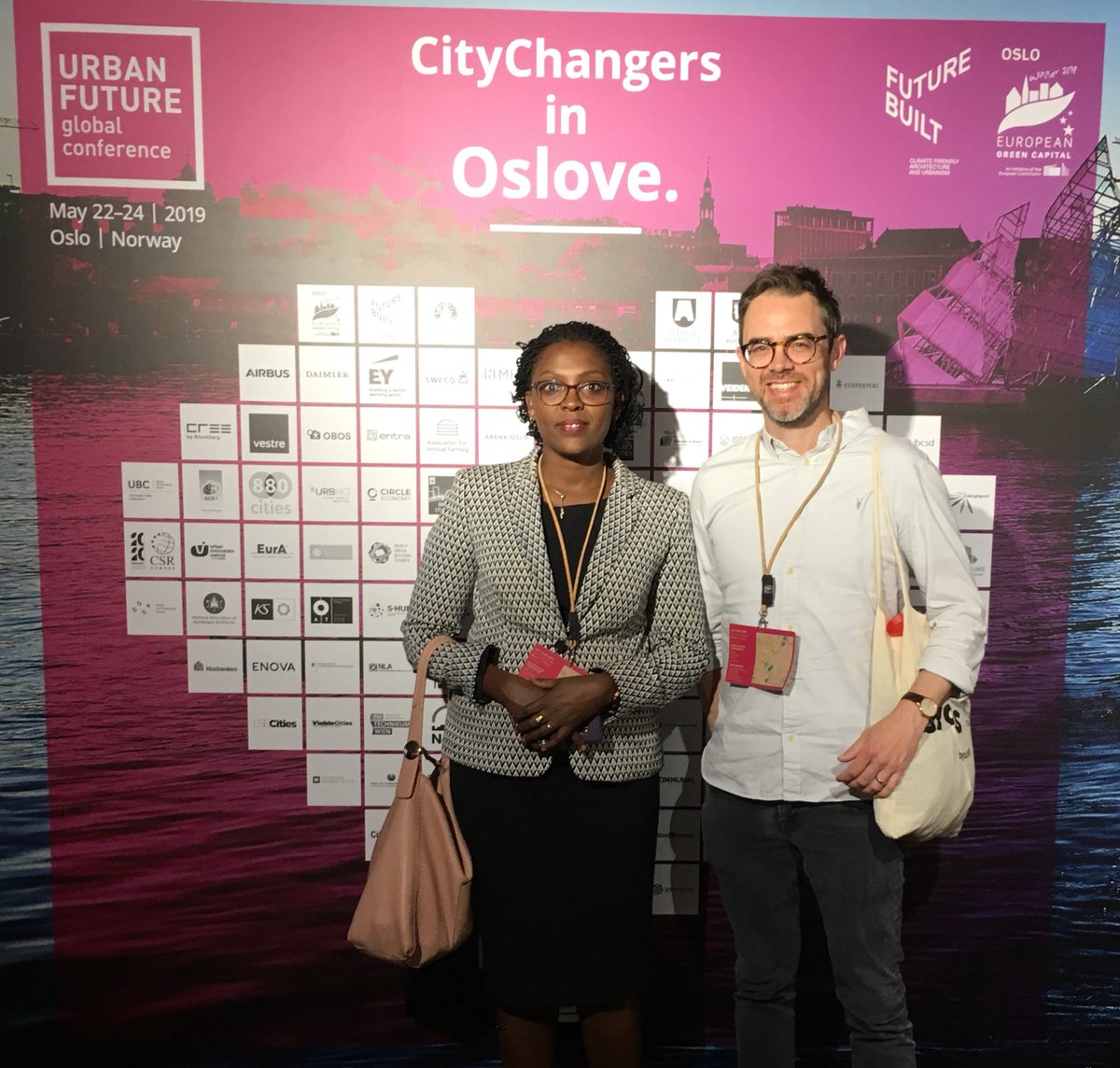 BYCS_org's tweet photo. Our inspiring Bicycle Mayor of Kampala, Uganda @mandyug and BYCS’ @adamstones discuss creative city leadership at #UFGC19 in Oslo - want a Bicycle Mayor in your city? Head to https://t.co/0mfe2UzKu3 for info https://t.co/mAl9ewqAfA