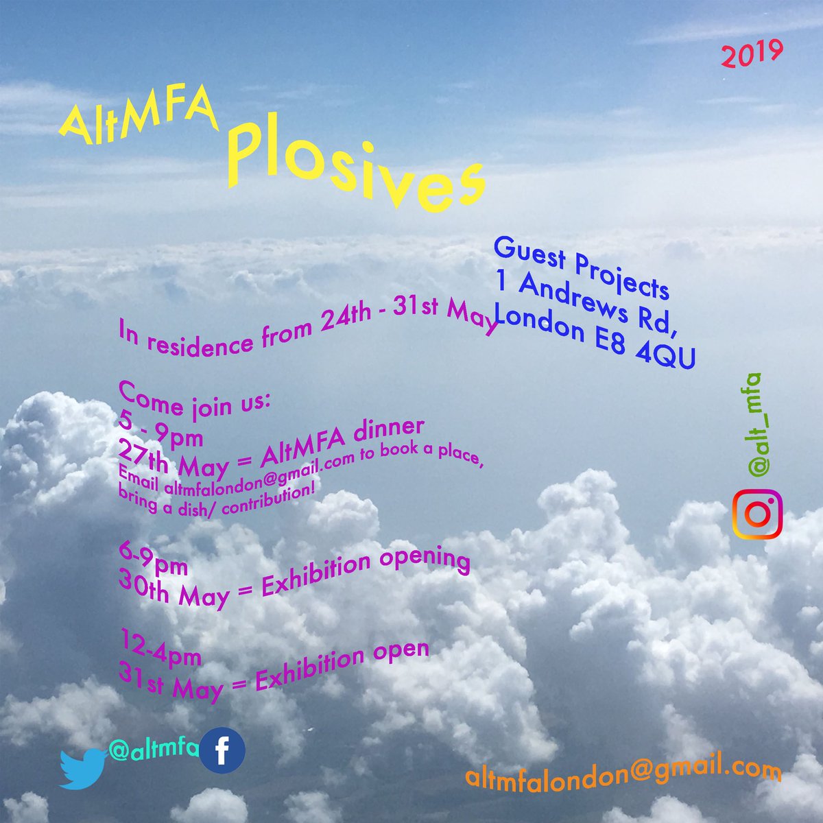 symorgado's tweet image. So excited that today we start our @AltMFA residency at @guestprojects, artist Yinka Shonibare's project space! 💥 Join us! 
2.-4.30pm 27 May | Talk: arts &amp;amp; well-being + workshop (With @symorgado, @AmatoHeArt &amp;amp; Debora Mo)
5-9pm 27 May | Dinner 
6-9pm 30 May | Exhibition Opening