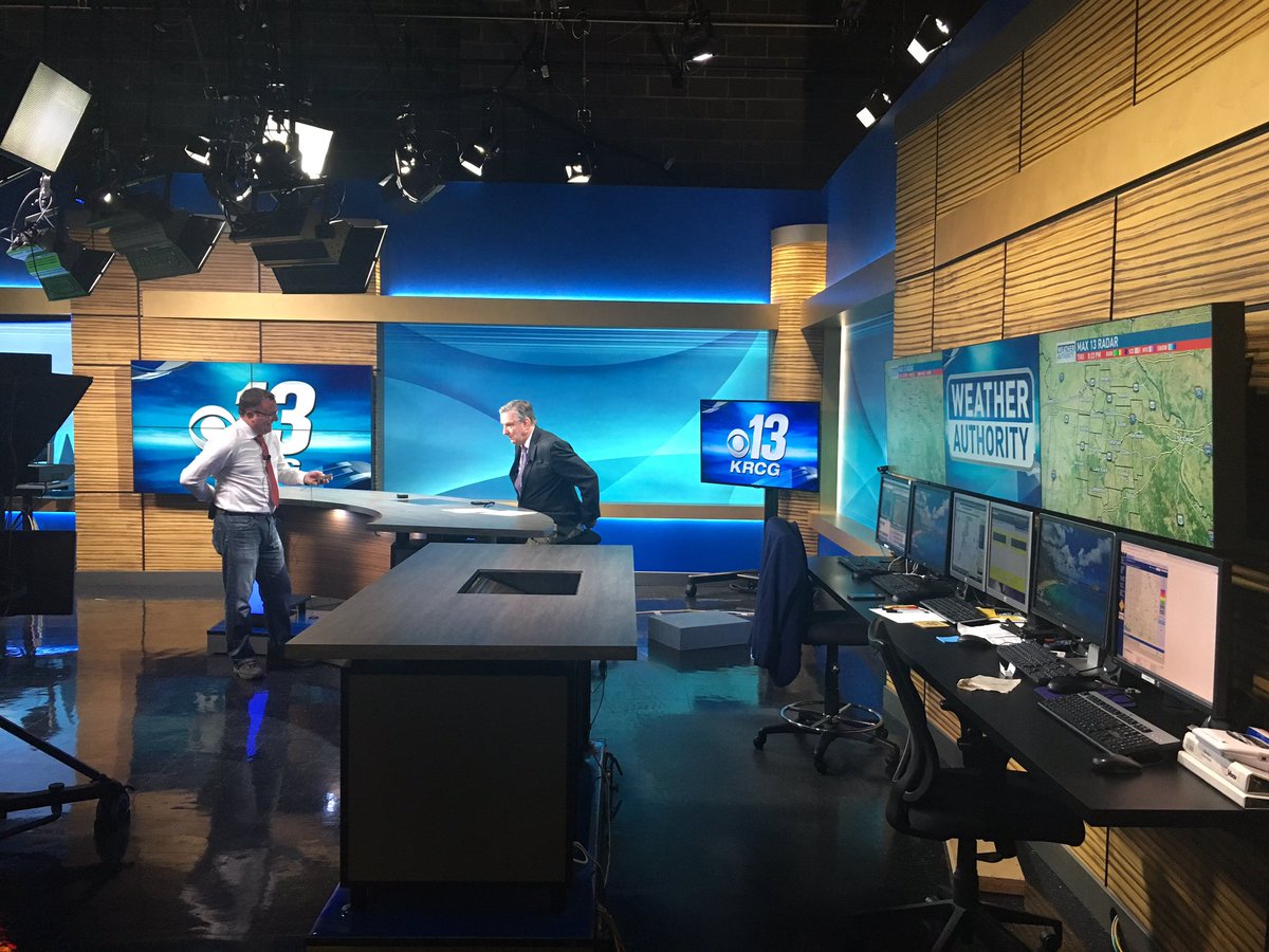 FranqueThompson's tweet photo. Almost showtime here @KRCG13 the team has been in severe weather coverage all day and all week. We’re about to see how it all goes down! https://t.co/lrJbcAvoJu