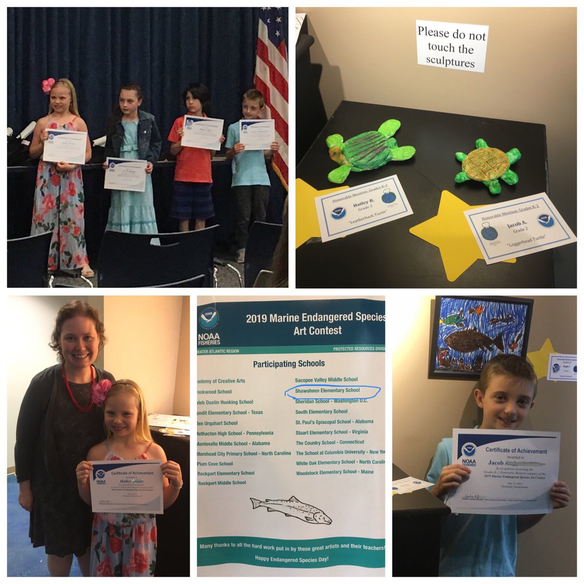 kleemock's tweet photo. Thank you @NOAAFisheries for a great art awards ceremony and display! Congratulations @shawsheenschool artists, Hailey and Jacob! https://t.co/2U56tnjAlt