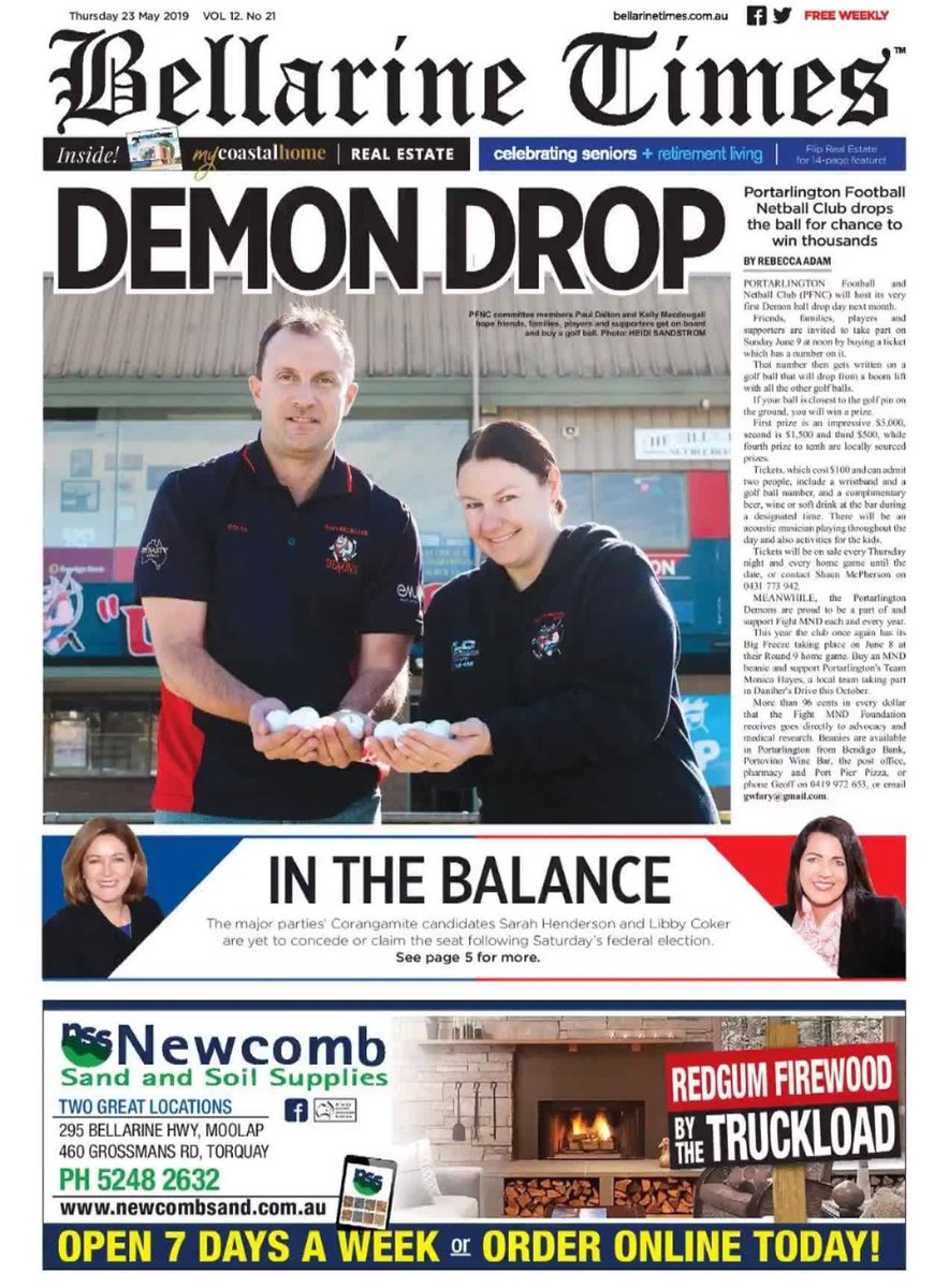 Portarlington Demons FNC (@portdemonsfnc) on Twitter photo Grab this week's @BellarineTimes as our club graces the front cover with the Demons Ball Drop.
Don't miss out on a big community day on June 9!! Grab this week's @BellarineTimes as our club graces the front cover with the Demons Ball Drop.
Don't miss out on a big community day on June 9!!