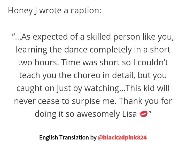 Honey J's caption when she posted the dance practice of "Take Me" on IG. She was so amazed!!!