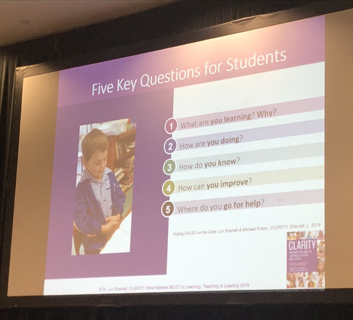hazeyrobo's tweet photo. 5 key questions to ask students about their learning, a great indicator of student agency @LynSharratt #HALTsummit19 https://t.co/TyKAd06XBc