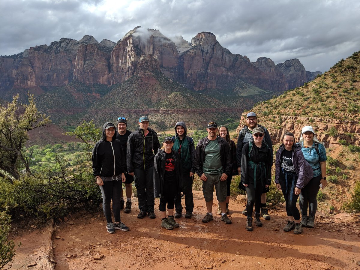 CalUGeology's tweet photo. Students got their first look at Zion National Park today! A nice easy hike on the Watchman Trail in the rain warmed them up for a great day tomorrow. @CalUofPA https://t.co/KXiz4QAGT0