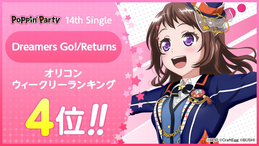 Bang Dream Updates Poppin Party S 14th Single Dreamers Go Returns Has Reached 4th Place On The Oricon Weekly Charts