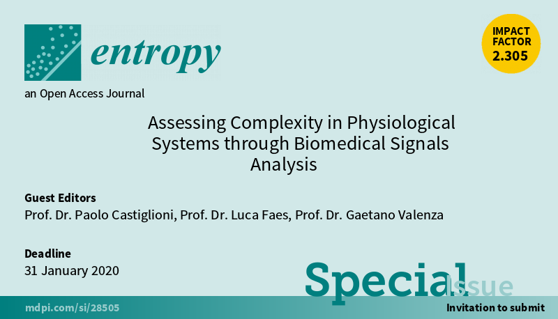 Entropy_MDPI's tweet photo. #mdpientropy 🎙️🎙️ New Special Issue "Assessing #Complexity in #PhysiologicalSystems through #BiomedicalSignals Analysis", edited by Prof. Dr. Paolo Castiglioni, Luca Faes and Gaetano Valenza, is open for  submission! https://t.co/BnCBtXfpvR

#entropy #fractals #multiscaleanalysis https://t.co/sKNHCjSzAM