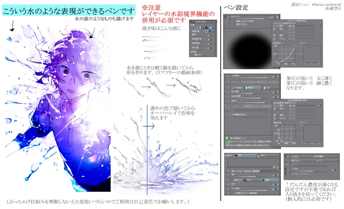 クリスタで水の飛沫や水面っぽいものが描けるペン(水ペン)とレイヤー設定メモ
使い方は動画を見て察してほしいです…
https://t.co/hhlp9jEgN4 