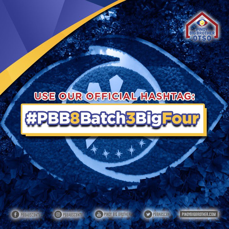 PBBabscbn's tweet photo. LIVE na LIVE ngayong gabi ang Pinoy Big Brother! 🏠👏

Sino ang karapatdapat na maging parte ng Batch 3 Big Four kasama ni Tan at Batit? 🤔����

Para sa lahat ng usapang PBB ngayong araw gamitin ang official hashtag na #PBB8Batch3BigFour 💥 https://t.co/4F7SUDqULE