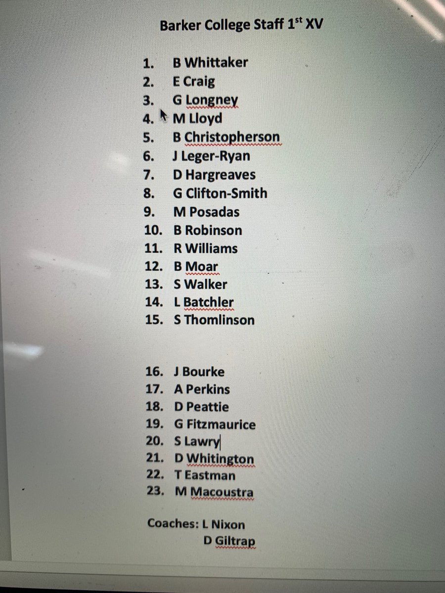 Barker College Staff 1st XV #thomlinsonbeatsmacoustratofullback  ⁦<a href="/BenWhitt2/">Ben Whittaker</a>⁩ ⁦<a href="/Thommo2point0/">Steven Thomlinson</a>⁩ ⁦<a href="/lloydiebloke/">Matthew Lloyd</a>⁩ ⁦<a href="/MattMaco/">Matt Macoustra</a>⁩ ⁦<a href="/geelong71/">Greg Longney</a>⁩