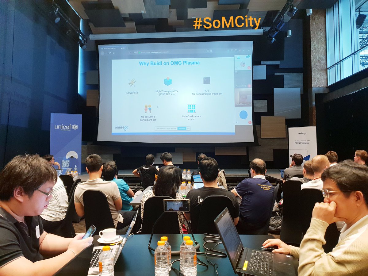 somcity's tweet photo. A bit of #Blockchain today with @UNICEF @Omise @omise_go #SoMCity #Hackathon #Innovation #Crypto #Payment #BlockchainMango #Wallet @SoMaJewelry #Tokens #Bangkok #Thailand 😎🙌🙌🙌 https://t.co/jMgJlOauZN