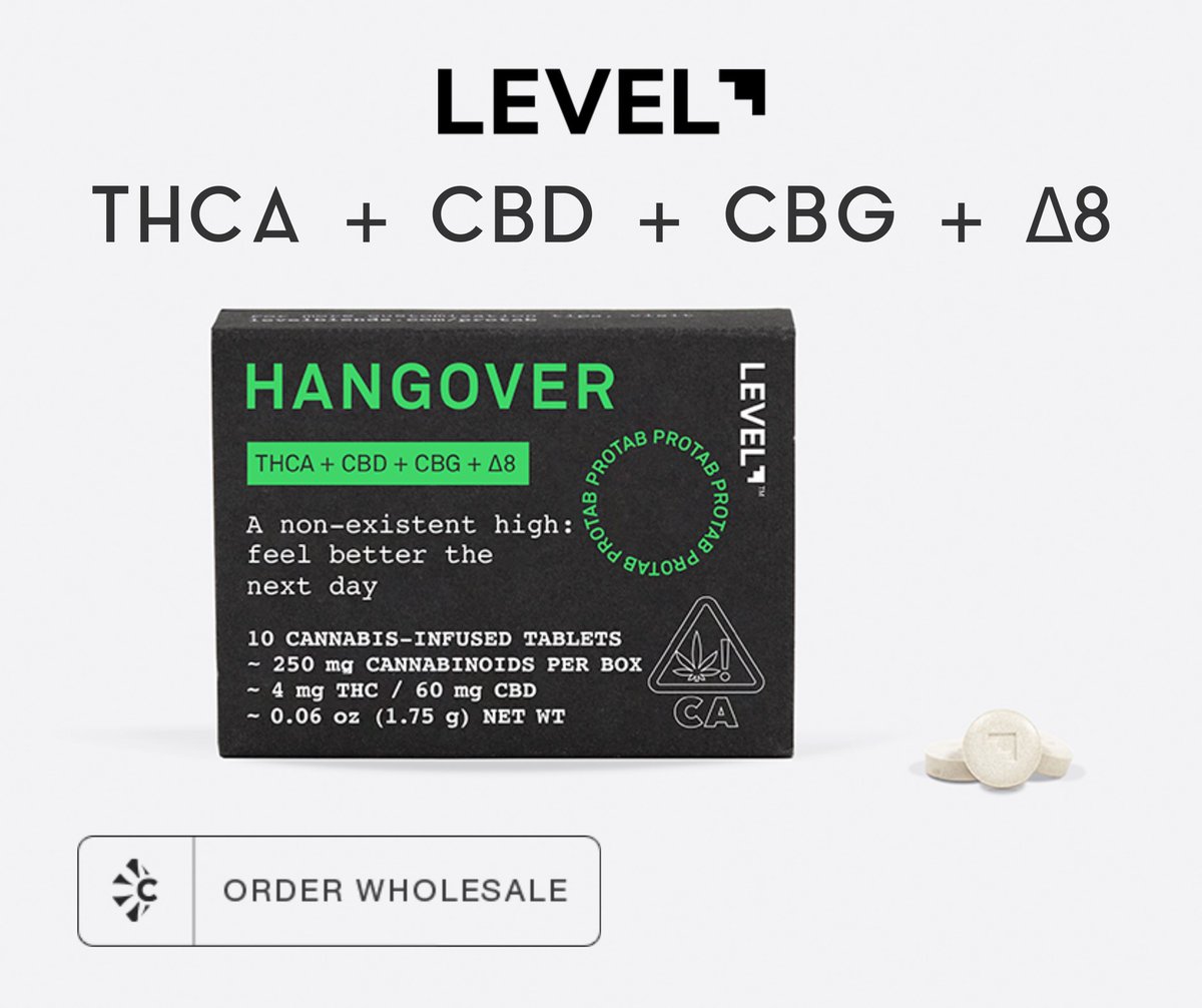 Introducing Hangover Protabs from <a href="/levelblends/">levelblends</a> available wholesale now to licensed CA retailers on Cannaly! level.cannaly.co #CaliforniaCannabis #CannabisCommunity