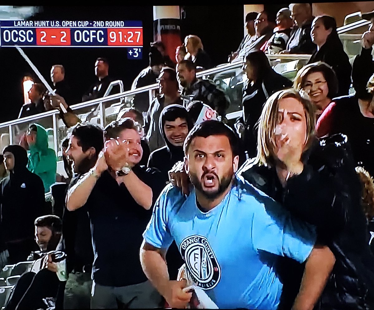 FutbolAnchorman's tweet photo. What can I say? The cameraman knows how to spot the diehards! #BleedOrange #BleedBlue #WeAreOCFC #WeRuleOC #USOC2019 #OCderby @ocfcsoccer https://t.co/NkKlaKakul
