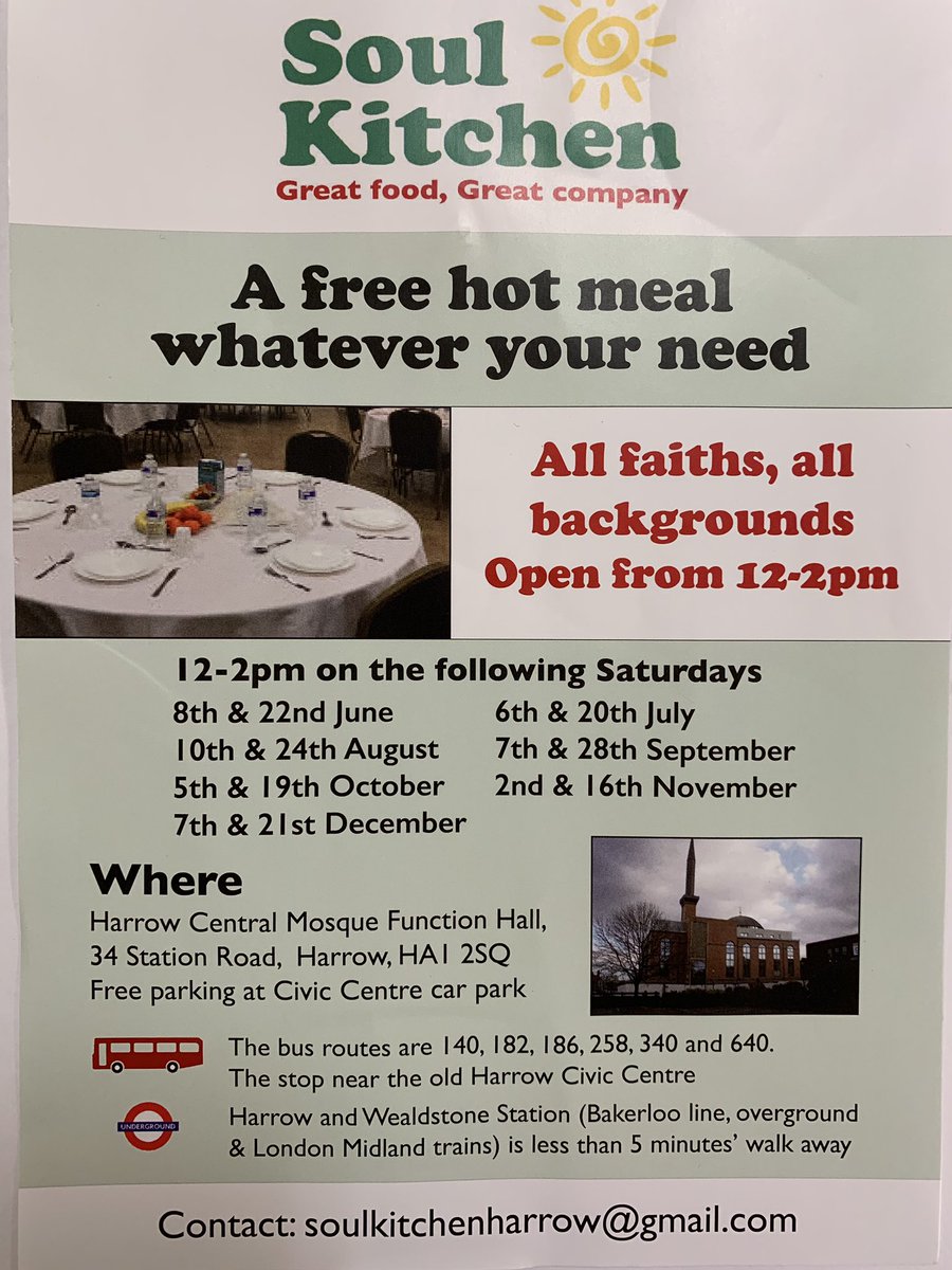 SoulSoulkitchen's tweet image. Soul Kitchen new dates are published. As of 8th June 19 Soul Kitchen will be operating twice a month.
Please pass the word around. @HCClick @harrowonline @SoulSoulkitchen @HarrowLawCentre  @streetskitchen @sicm_mahfil_ali @GarethThomasMP @GeorgiaHCRfm  @FoundationLl