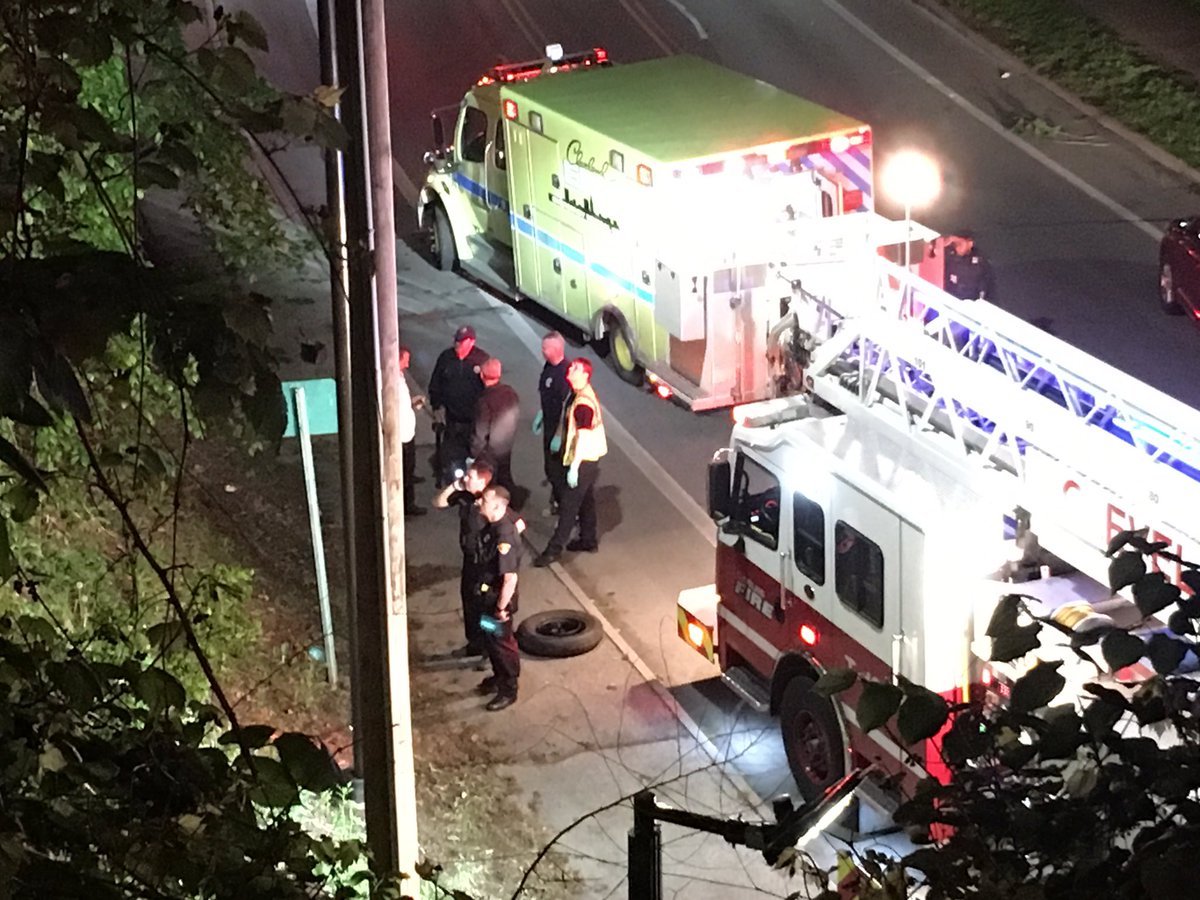 Dovernightguy's tweet photo. Cleveland: St Clair Ave closed after a pedestrian was struck &amp; SUV tumbles down a embankment, driver &amp; pedestrian in critical condition. @wkyc https://t.co/OdoREovBVh