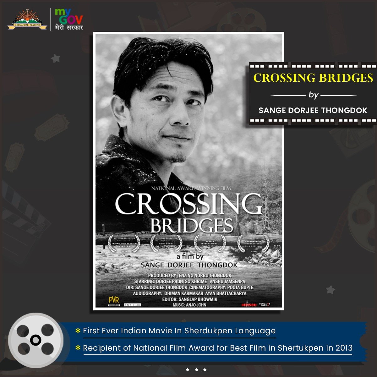MyGovArunachal's tweet photo. #CrossingBridges is an award winning work of #cinema which is a realistic, universal yet distinctly local story of a young man's return back to his roots.

#GlimpsesOfArunachal #MFF2013 #ArunachalCinema

@incredibleindia https://t.co/ooicIsYE4e