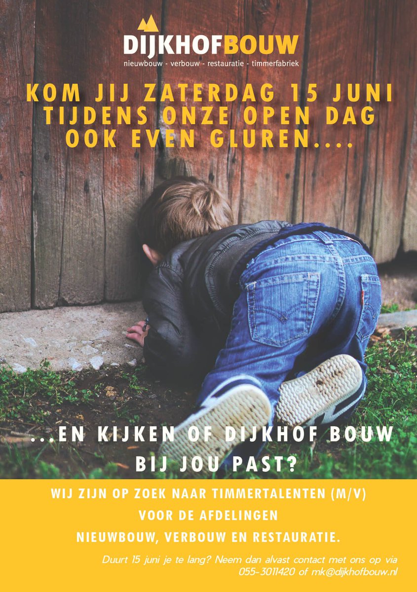 Wij zijn op zoek naar nieuwe collega's! 
- Timmermannen nieuwbouw  
- Timmermannen verbouw
- Timmermannen restauratie 

#vacature #dijkhofbouw #dijkhofkozijnen #nieuwbouw #restauratie #verbouw #dagvandebouw