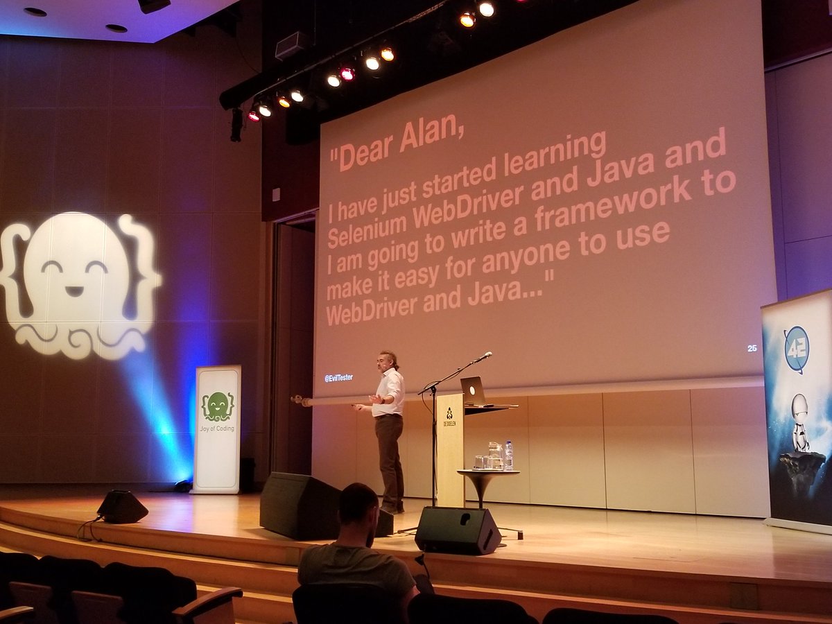 techgirl1908's tweet image. Finally got a chance to see the legendary @eviltester live on stage! He did not disappoint. #JoyOfCoding