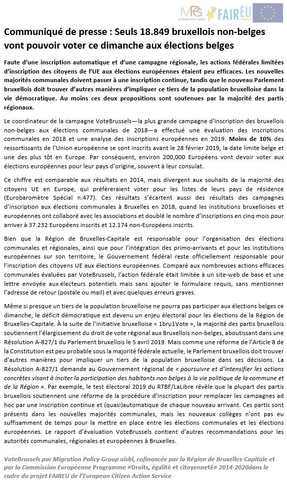 VoteBrussels's tweet photo. 🇪🇺😥🇧🇪 Seulement 18.849 bruxellois non-belges vont pouvoir voter dimanche aux élections belges

Faute d’une inscription automatique &amp; d’une campagne régionale, les actions fédérales limitées d’inscription aux européennes étaient peu efficaces. Plus d'info: https://t.co/HtYgRFg8xE https://t.co/rZr6gBEl21
