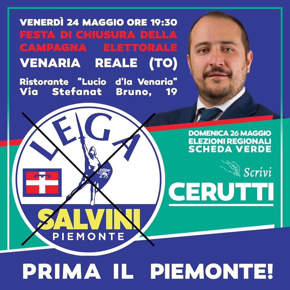 📌Si chiude una campagna elettorale entusiasmante che mi ha portato in giro per tutta la provincia di Torino. Vi aspetto stasera a Venaria Reale per l'ultimo appuntamento elettorale!!! 
#Scrivicerutti #26maggiovotolega #primailpiemonte #primalitalia