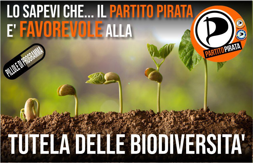 #PilloleDiProgramma 💊
Il Partito Pirata vuole tutelare la biodiversità 🌱 con politiche ambientaliste. A queste #Europee2019 #VotaPirata 🇪🇺