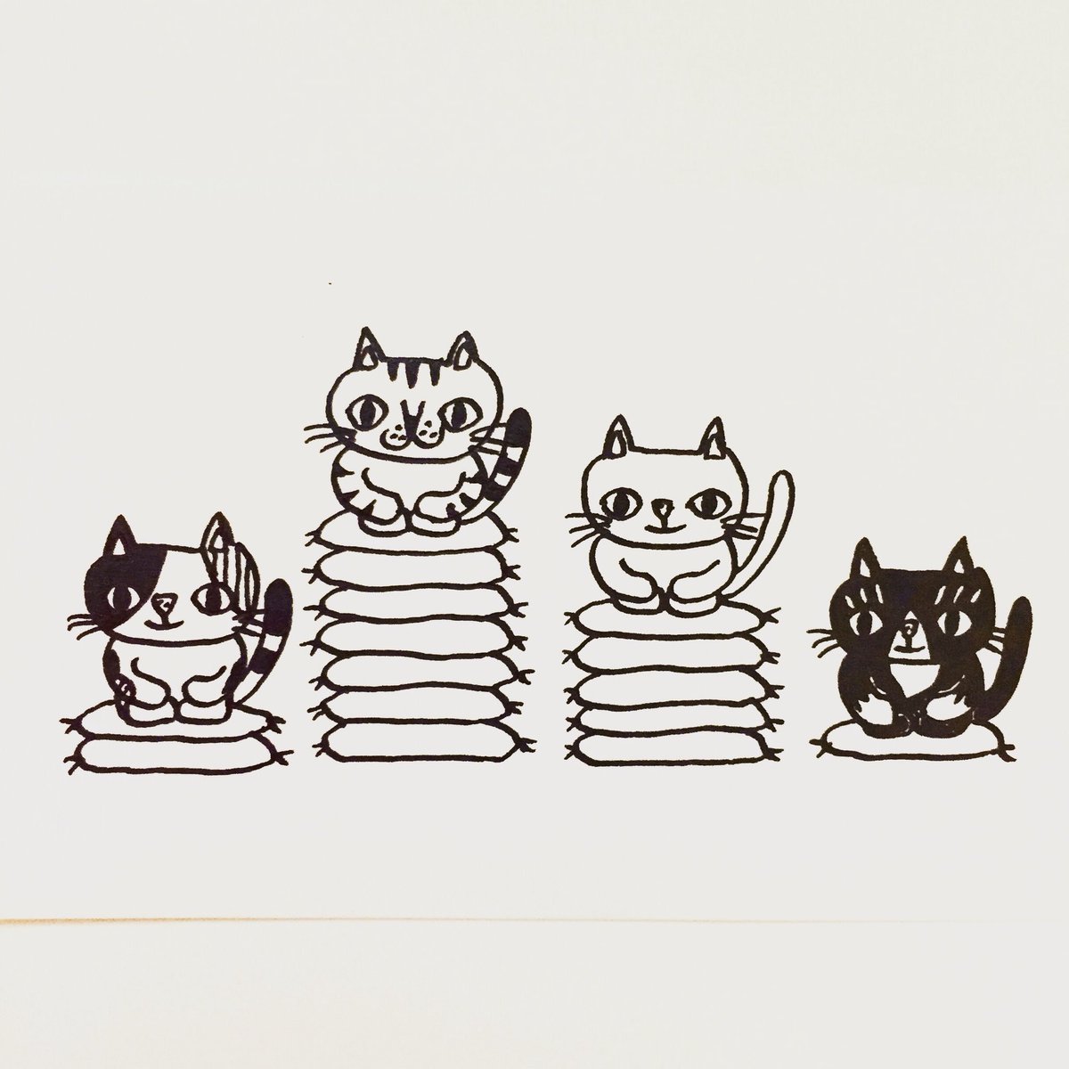 B5 手描きイラストプリント ねこ ひょっとこ面 キジ猫 ネコ 動物 可愛い 和風 提灯 楽しい 癒し 祭り 絵 花吹雪 超激安特価 絵