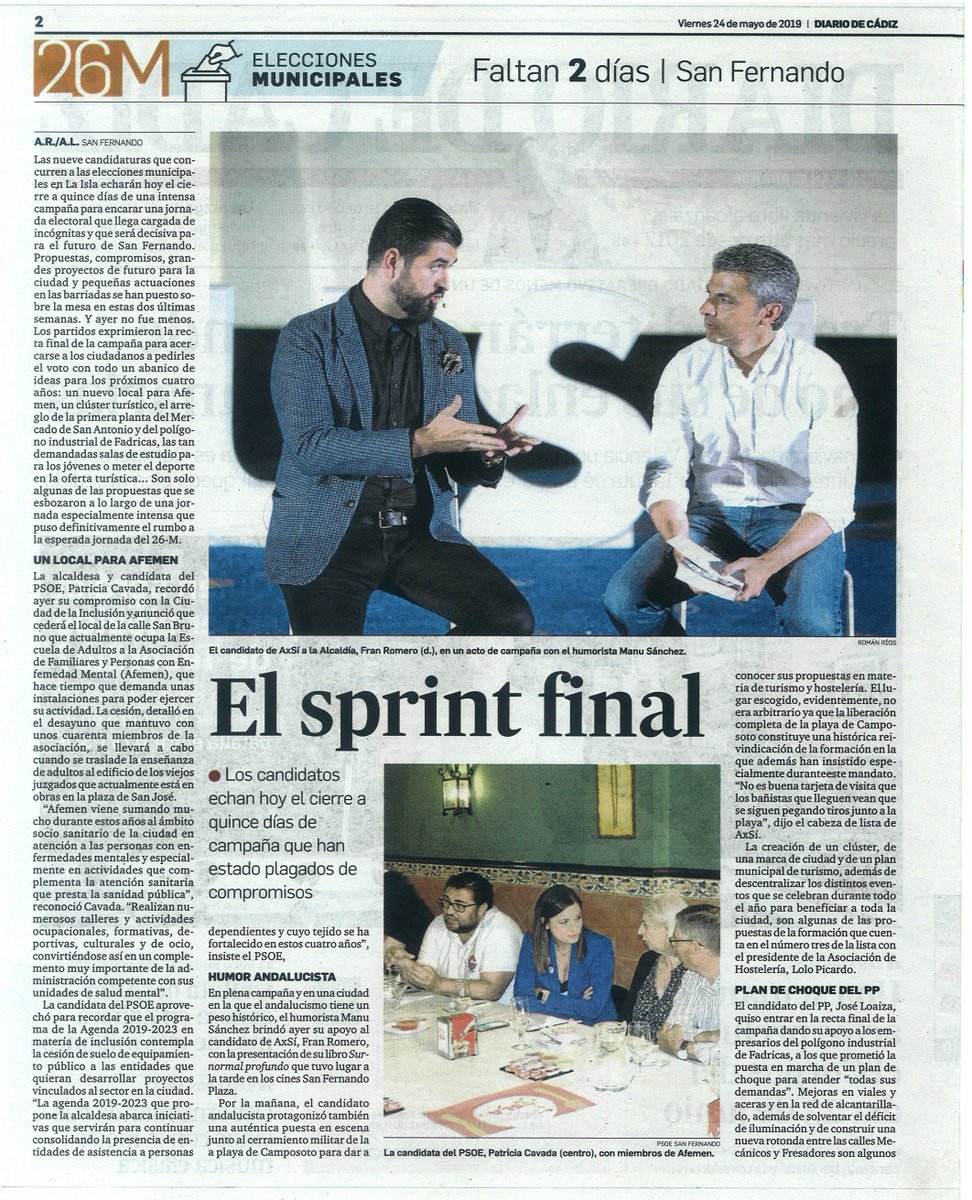 franromero1972's tweet photo. Nuestro encuentro con Manu Sánchez encabeza hoy en Diario de Cádiz la información sobre la campaña electoral.  #LaIslaQueQueremos #SomosUnEquipoGanador #FR19 #RecuperaLaIlusion https://t.co/JRtUYmIQ3z