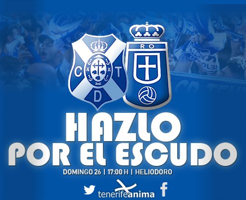 Ya que al <a href="/CDTOficial/">CD Tenerife 🏴󠁧󠁢󠁳󠁣󠁴󠁿</a> le cuesta,lo hacemos nosotros: 
📣HAZLO POR EL ESCUDO.
👏Déjate el alma POR EL ESCUDO.
💪Pase lo que pase anima con rabia POR EL ESCUDO.
✊Salta,grita y canta POR EL ESCUDO.

📆Domingo | 17:00 H | Heliodoro ⚽️

¡Comparte! 🔃