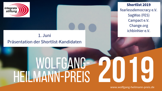 Integrata-Stiftung (@integratastiftu) on Twitter photo Wir gratulieren <a href="/FearlessDemOrg/">FearlessDemocracy</a>, <a href="/sagwasnet/">sagwas - Lust auf Streit?</a>, <a href="/campact/">Campact e.V.</a>, <a href="/ChangeGER/">Change.org Deutschland</a> und @Das_NETTZ und sind gespannt auf die Präsentation der Shortlistkandidaten am 1. Juni in #Tübingen.
wolfgang-heilmann-preis.de Wir gratulieren <a href="/FearlessDemOrg/">FearlessDemocracy</a>, <a href="/sagwasnet/">sagwas - Lust auf Streit?</a>, <a href="/campact/">Campact e.V.</a>, <a href="/ChangeGER/">Change.org Deutschland</a> und @Das_NETTZ und sind gespannt auf die Präsentation der Shortlistkandidaten am 1. Juni in #Tübingen.
wolfgang-heilmann-preis.de