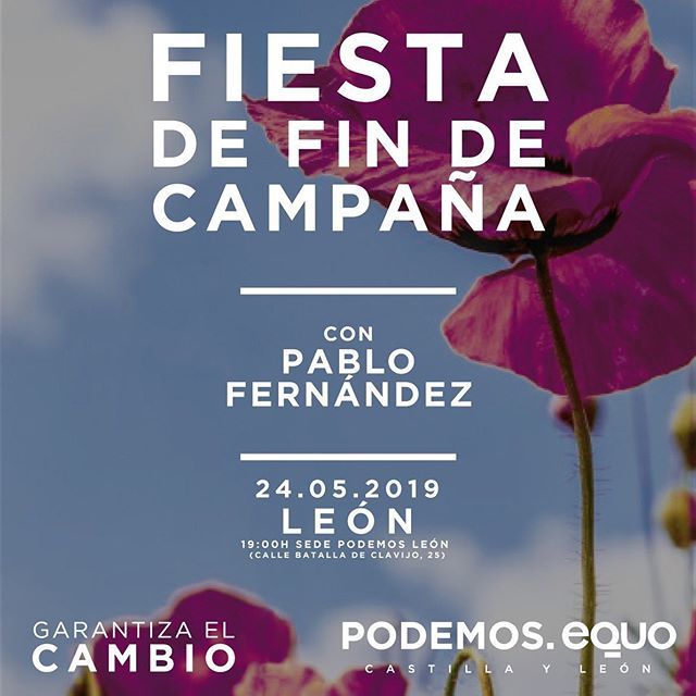 PodemosLeon's tweet photo. ¡Ven a nuestra sede a las 19h! Acaba una campaña histórica, que va a marcar, tras 32 años bajo el invierno del Partido Popular, el inicio de la #primaveracyl 
Esta tarde, fiesta de fin de campaña en León, con Pablo Fernández. Acércate a compartir este mo… https://t.co/1BrY7ZWGxP https://t.co/NdJvcZszl2